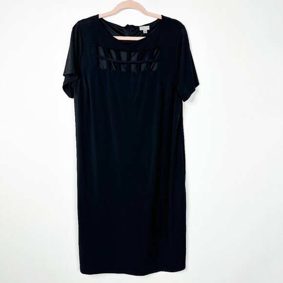 2/$24 VIP Knits by Avenue Cut-out Short Sleeve Shift Dress Black #A0277 TRB2 - Picture 3 of 8